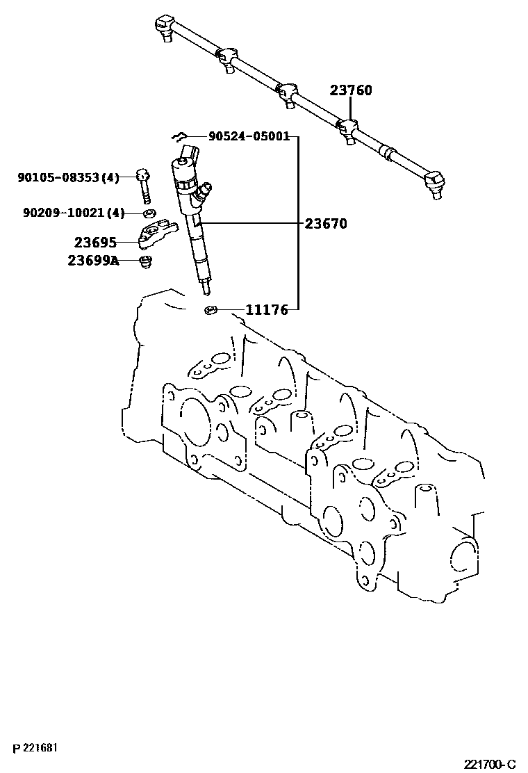 Toyota COROLLA 喷油嘴 EPC diagram — 221700C