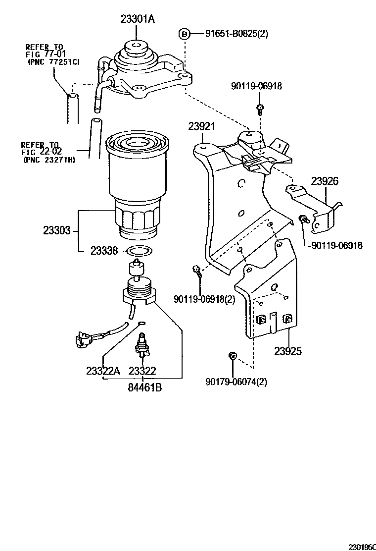 Toyota COROLLA fuel filter EPC diagram — 230195C