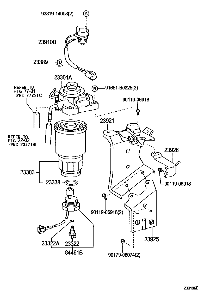 Toyota COROLLA fuel filter EPC diagram — 230196D