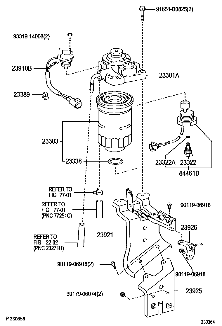 Toyota COROLLA fuel filter EPC diagram — 230364