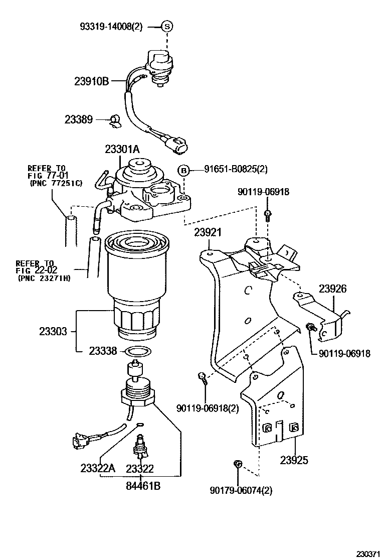 Toyota COROLLA fuel filter EPC diagram — 230371