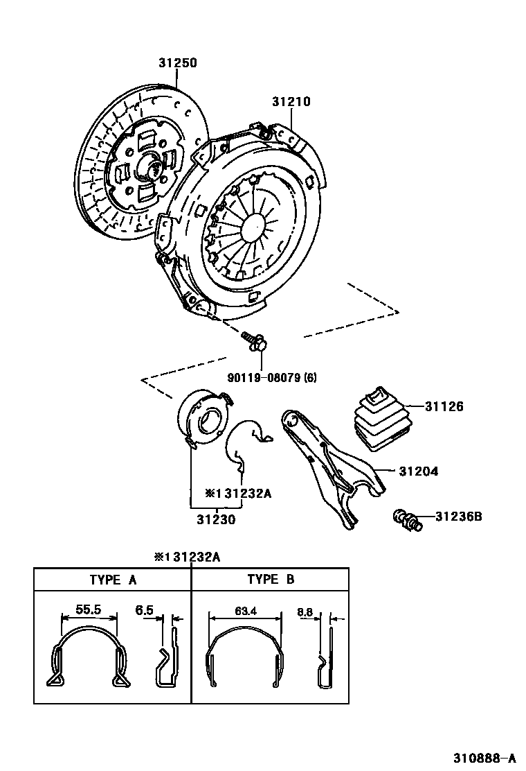Toyota COROLLA 离合器和分离叉 EPC diagram — 310888A