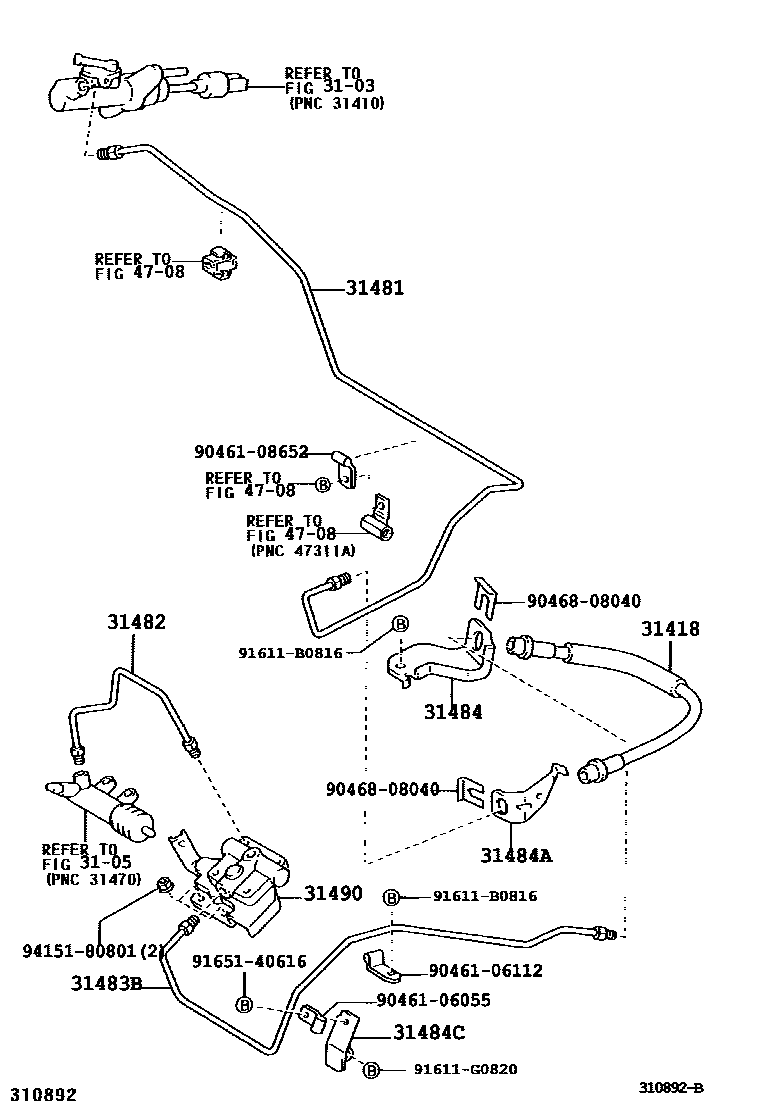 Toyota COROLLA 离合器踏板和挠性软管 EPC diagram — 310892B