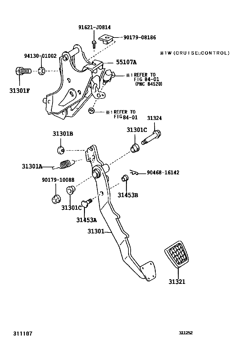 Toyota COROLLA 离合器踏板和挠性软管 EPC diagram — 311252