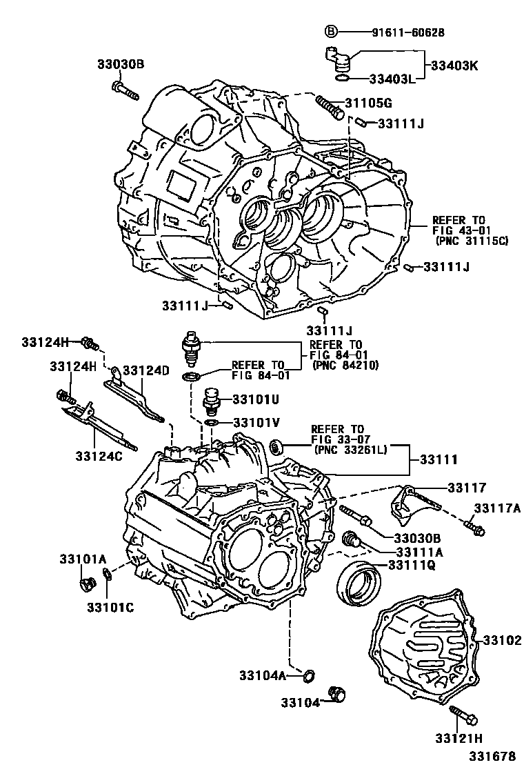 Toyota COROLLA 离合器壳和变速器壳(MTM) EPC diagram — 331678