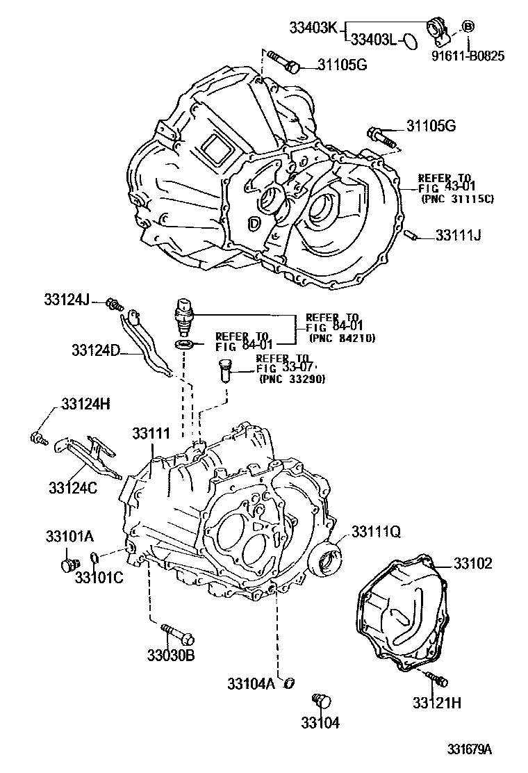 Toyota COROLLA 离合器壳和变速器壳(MTM) EPC diagram — 331679A