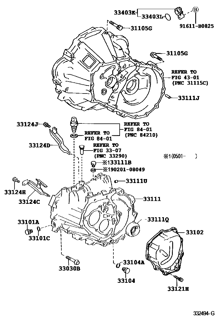 Toyota COROLLA 离合器壳和变速器壳(MTM) EPC diagram — 332494G