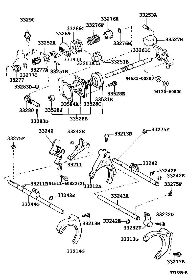 Toyota COROLLA 换档拨叉和换档杆轴(MTM) EPC diagram — 331685B
