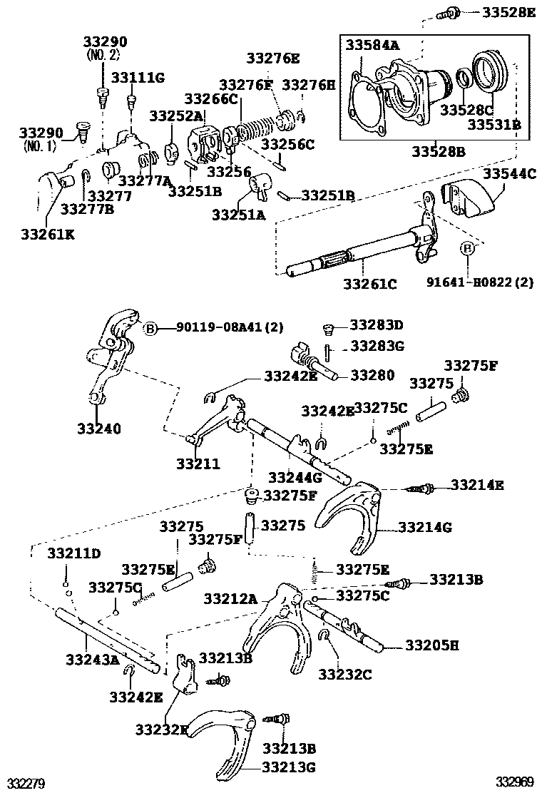 Toyota COROLLA 换档拨叉和换档杆轴(MTM) EPC diagram — 332969