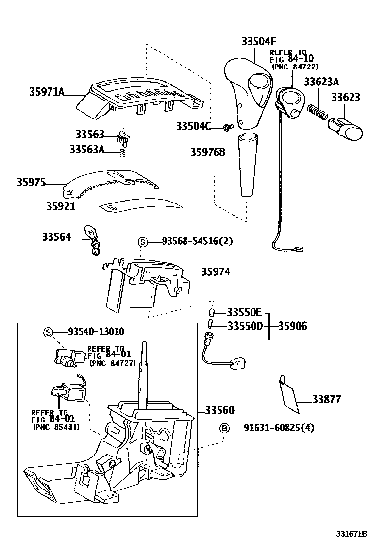 Toyota COROLLA Shift Lever & Retainer EPC diagram — 331671B