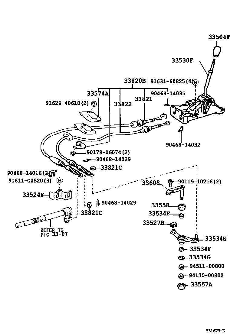 Toyota COROLLA Shift Lever & Retainer EPC diagram — 331673E