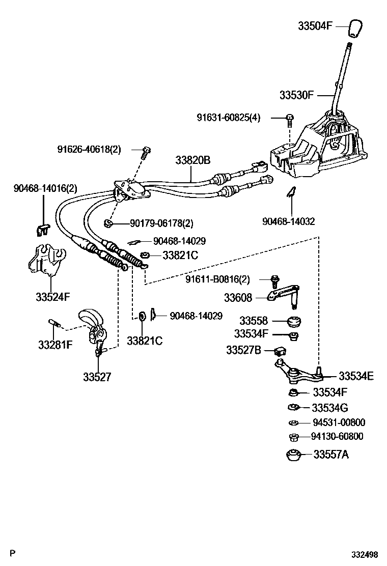 Toyota COROLLA Shift Lever & Retainer EPC diagram — 332498