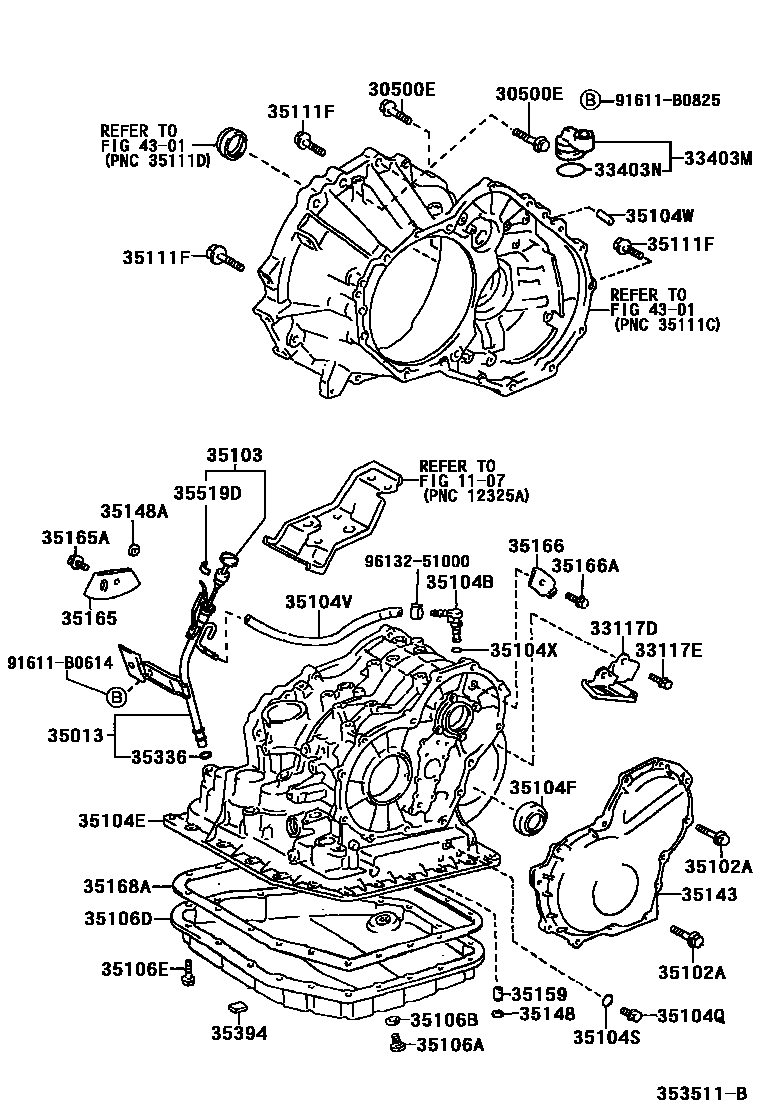 Toyota COROLLA 变速器壳和油底壳(ATM) EPC diagram — 353511B