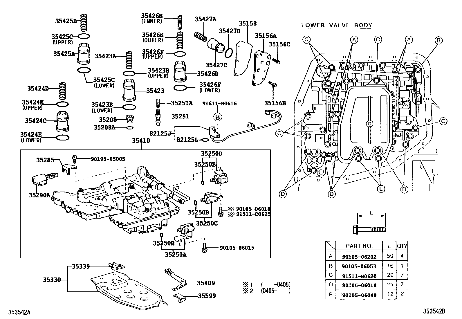 Toyota COROLLA 阀体和滤油网(ATM) EPC diagram — 353542B