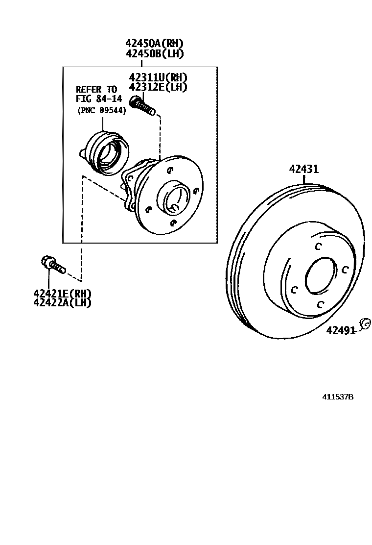 Toyota COROLLA 后桥半轴和后桥轮毂 EPC diagram — 411537B