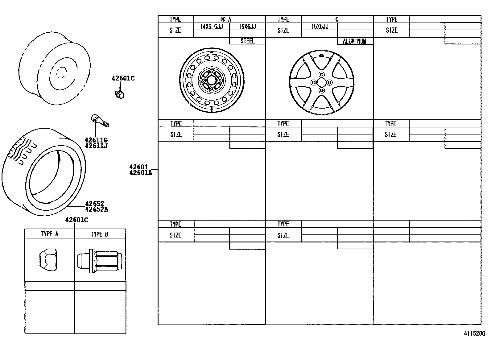 Toyota COROLLA 车轮和车轮盖 EPC diagram — 411528G