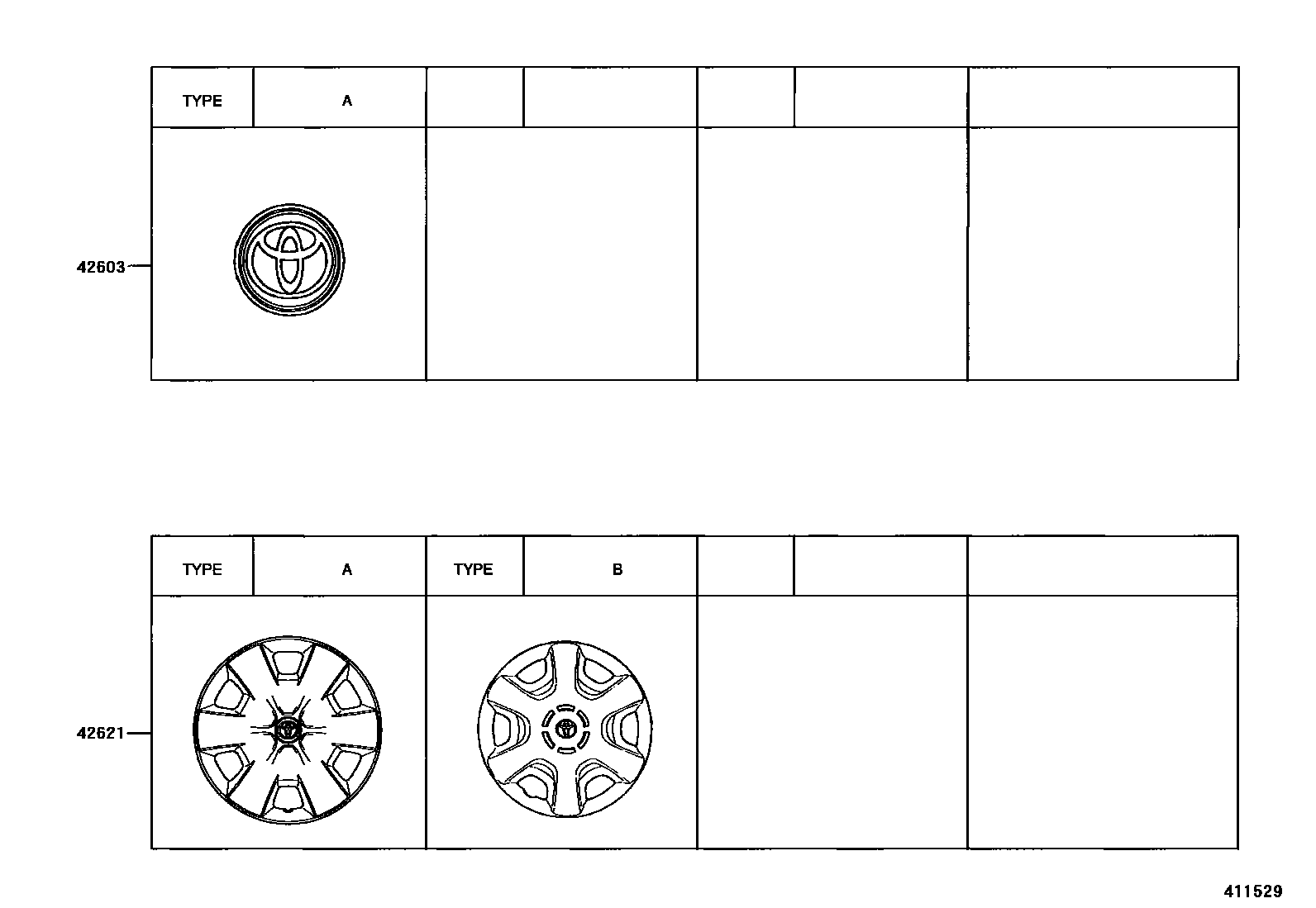 Toyota COROLLA 车轮和车轮盖 EPC diagram — 411529