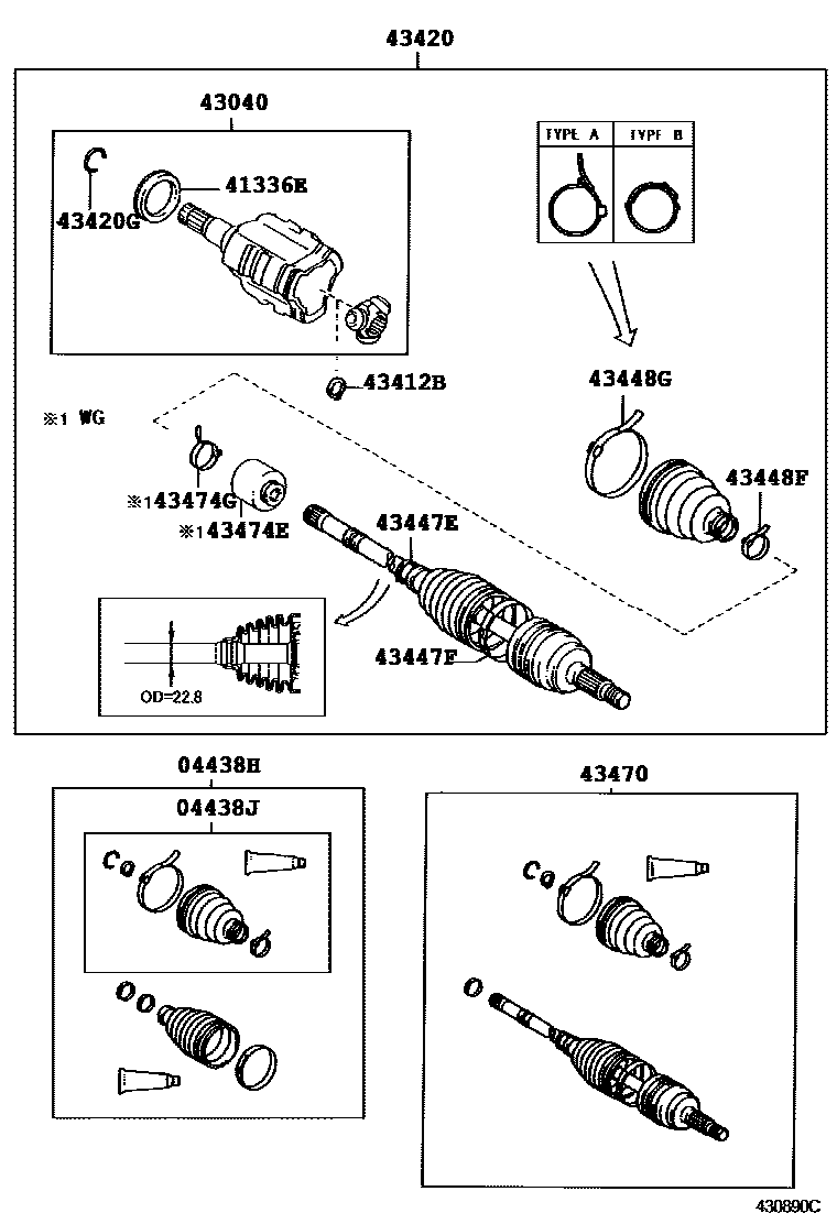 Toyota COROLLA Front Drive Shaft EPC diagram — 430890C