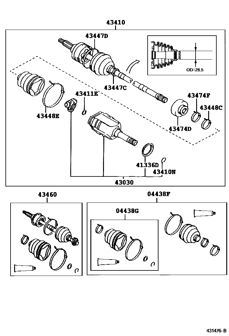 Toyota COROLLA Front Drive Shaft EPC diagram — 431476B
