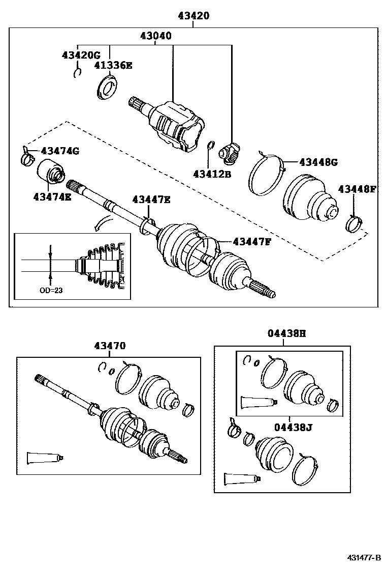 Toyota COROLLA Front Drive Shaft EPC diagram — 431477B