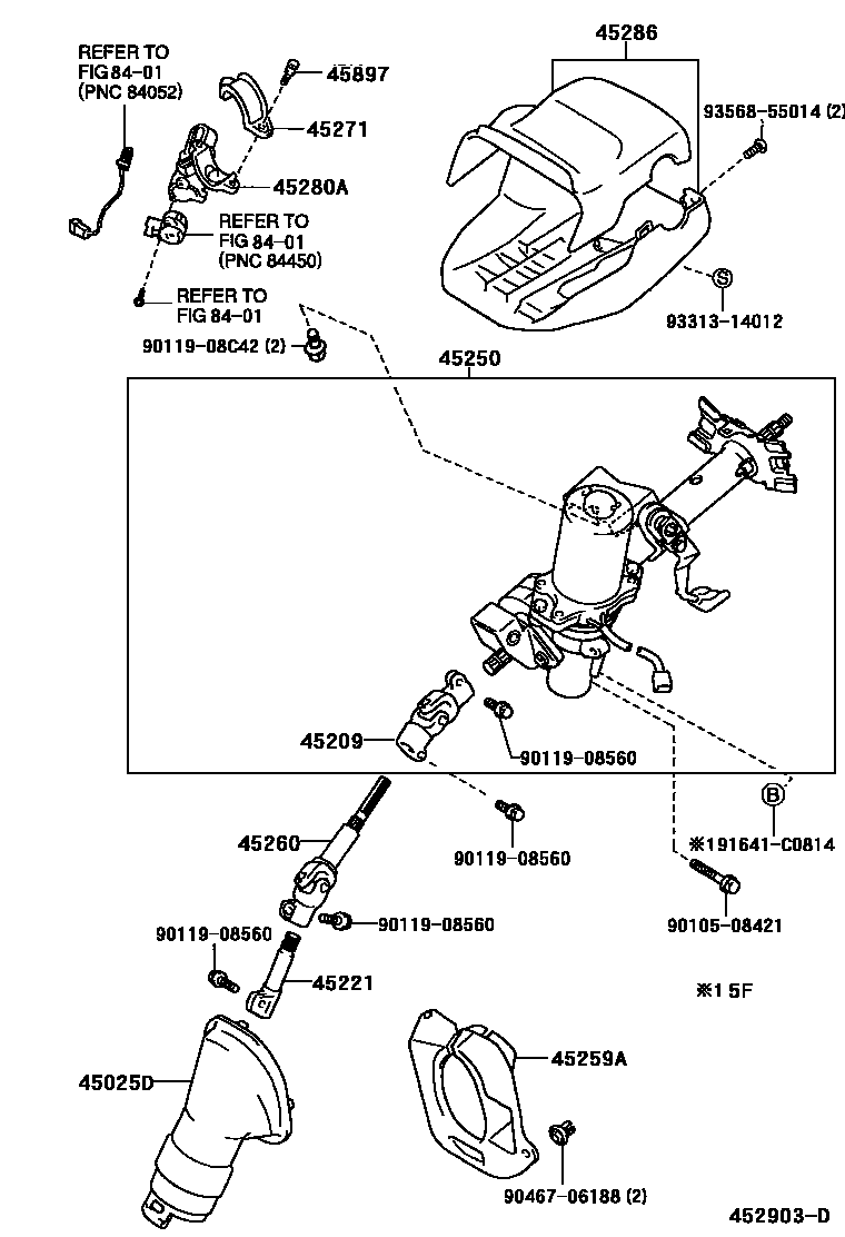 Toyota COROLLA Steering Column & Shaft EPC diagram — 452903D