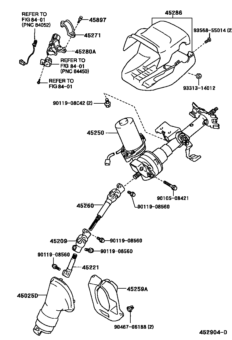 Toyota COROLLA Steering Column & Shaft EPC diagram — 452904D