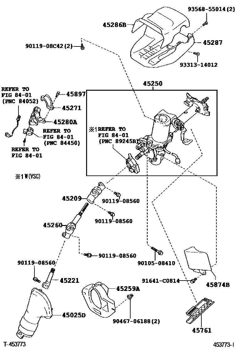 Toyota COROLLA Steering Column & Shaft EPC diagram — 453773I