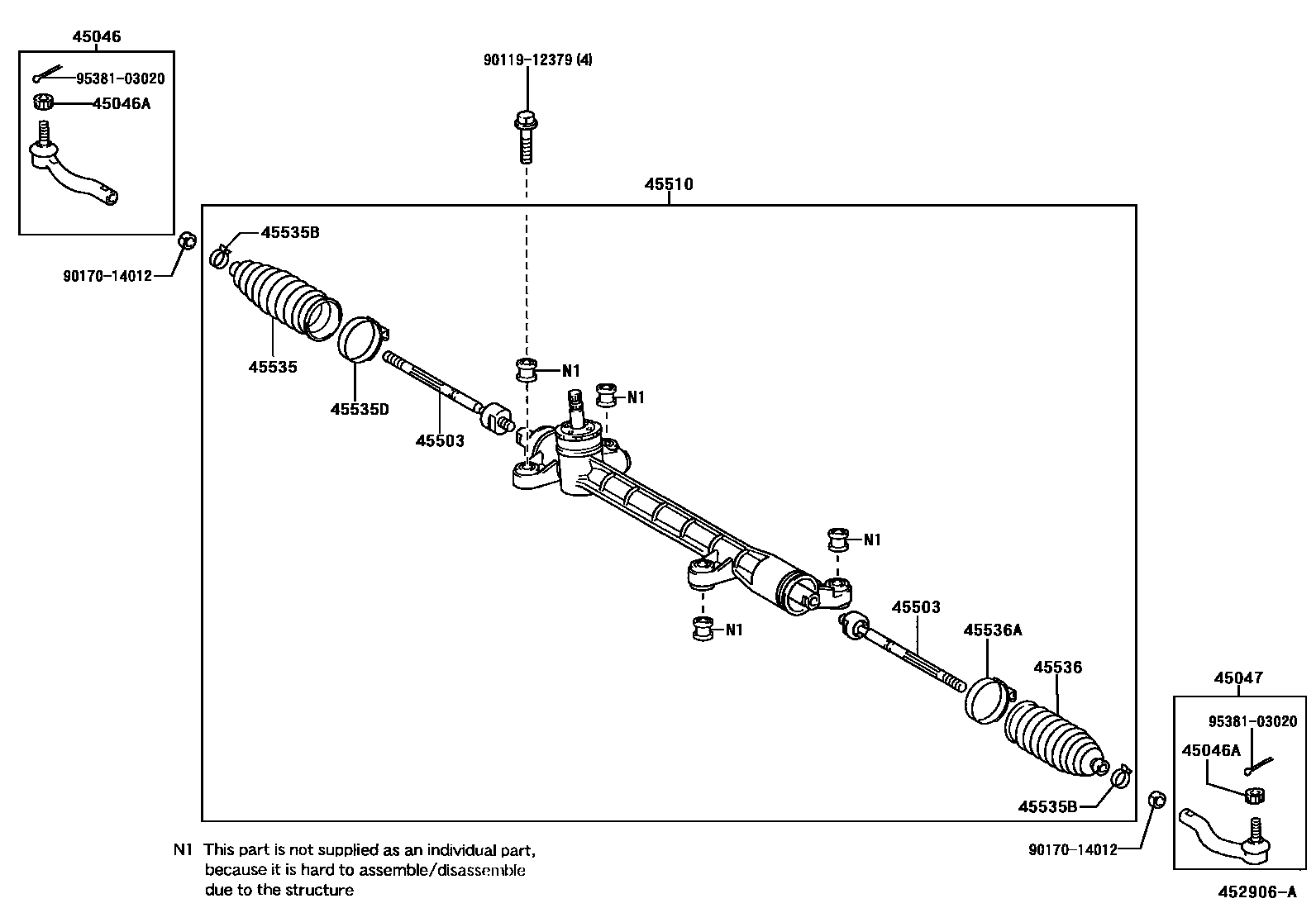 Toyota COROLLA 前转向齿轮和连杆 EPC diagram — 452906A