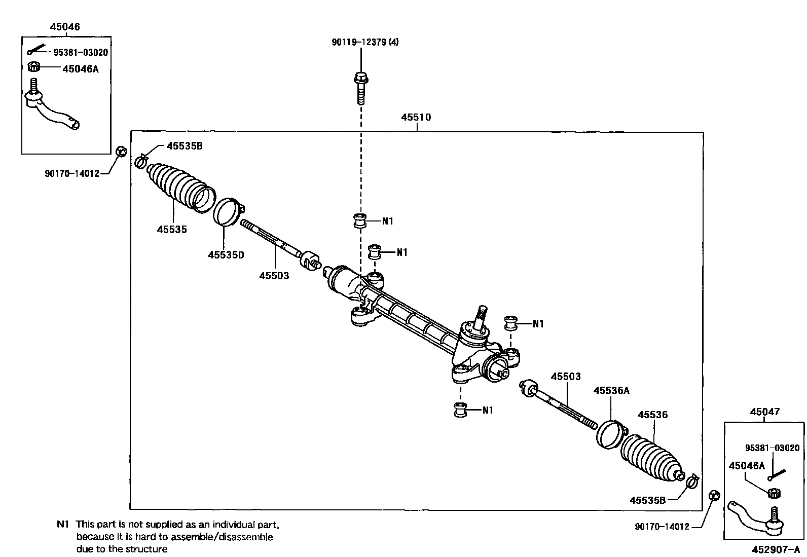 Toyota COROLLA 前转向齿轮和连杆 EPC diagram — 452907A