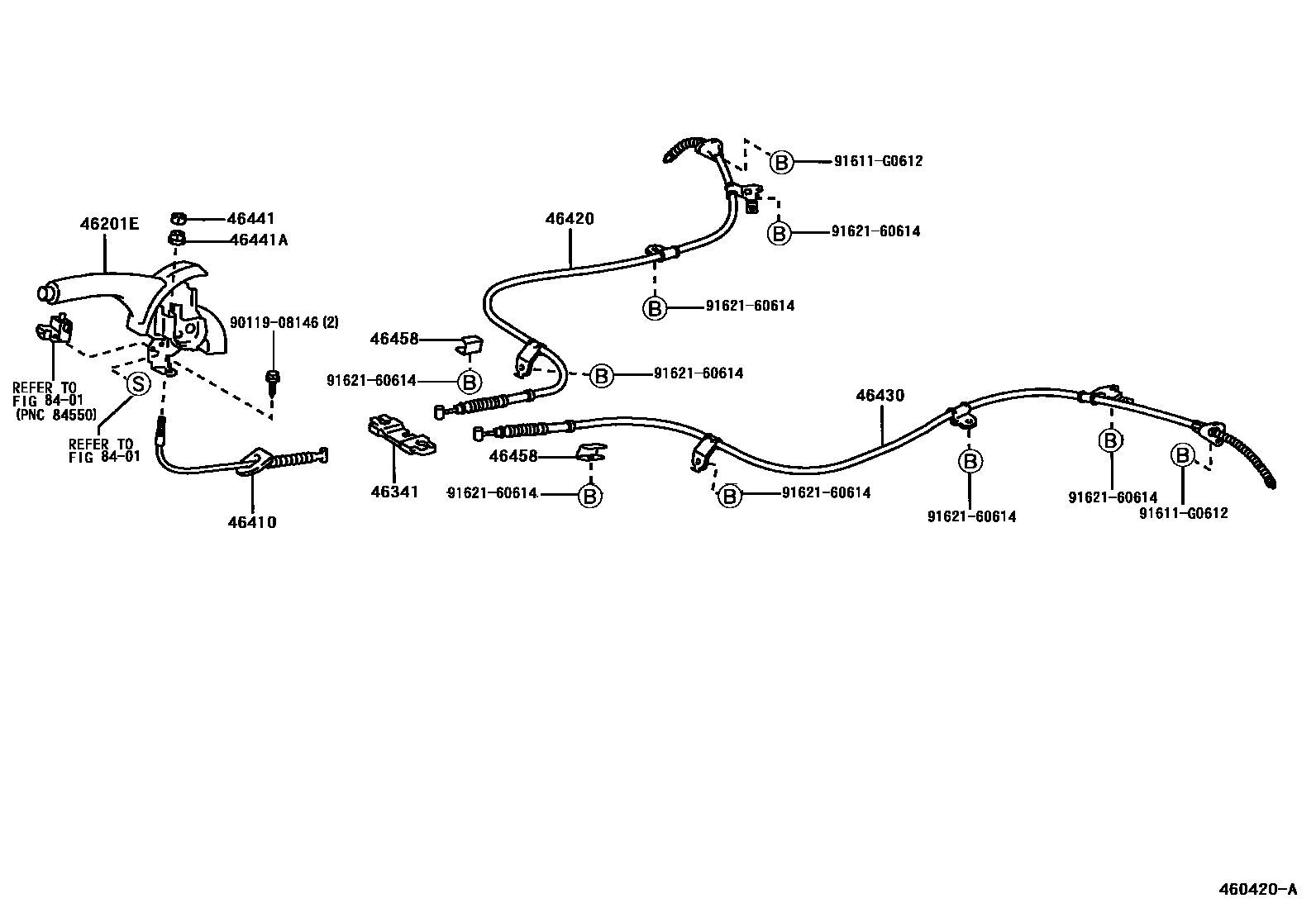 Toyota COROLLA Parking Brake & Cable EPC diagram — 460420A