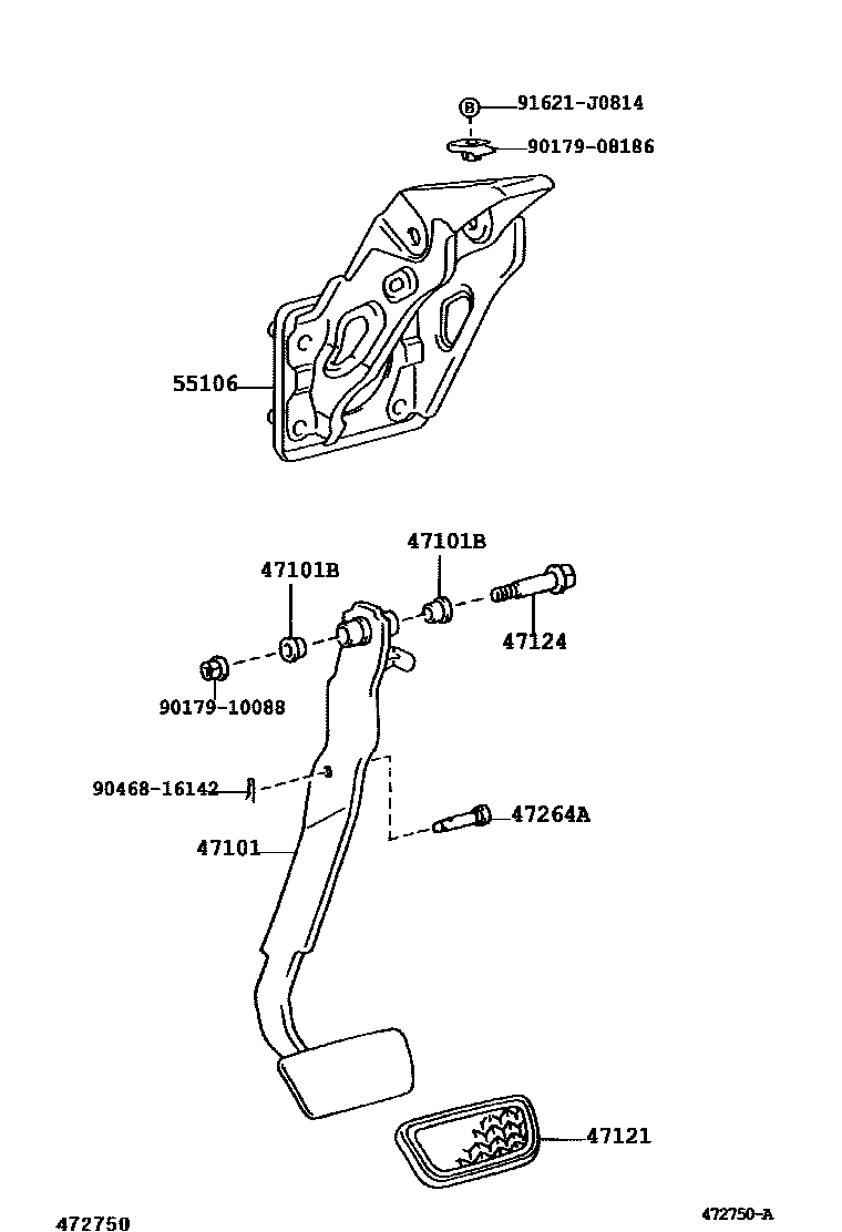 Toyota COROLLA Brake Pedal & Bracket EPC diagram — 472750A