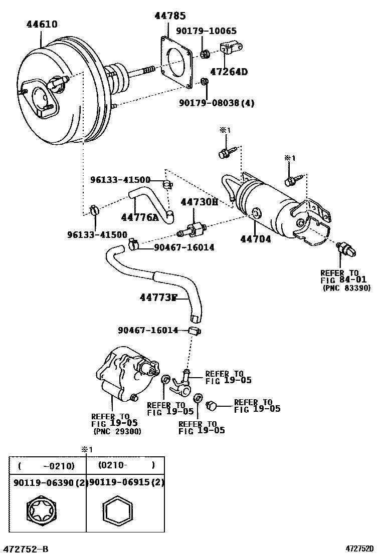 Toyota COROLLA 制动助力器和真空管 EPC diagram — 472752D