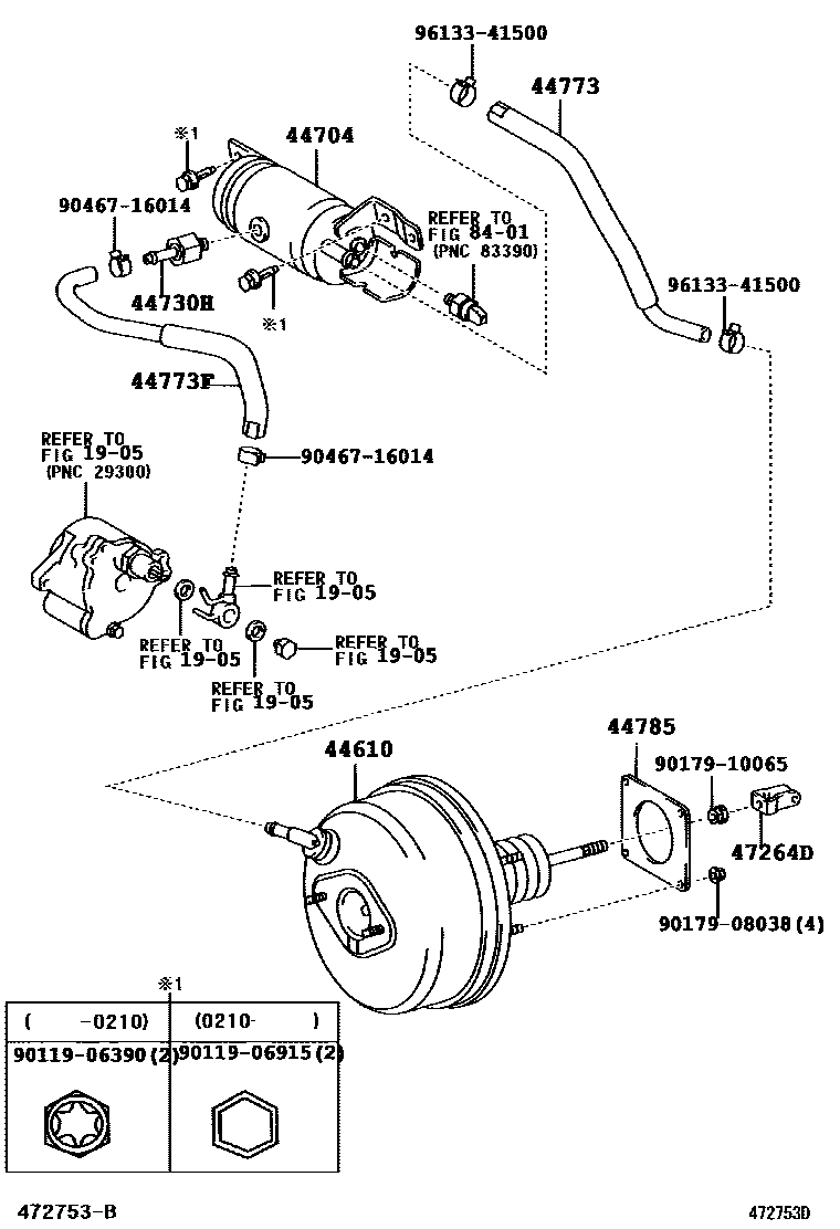 Toyota COROLLA 制动助力器和真空管 EPC diagram — 472753D