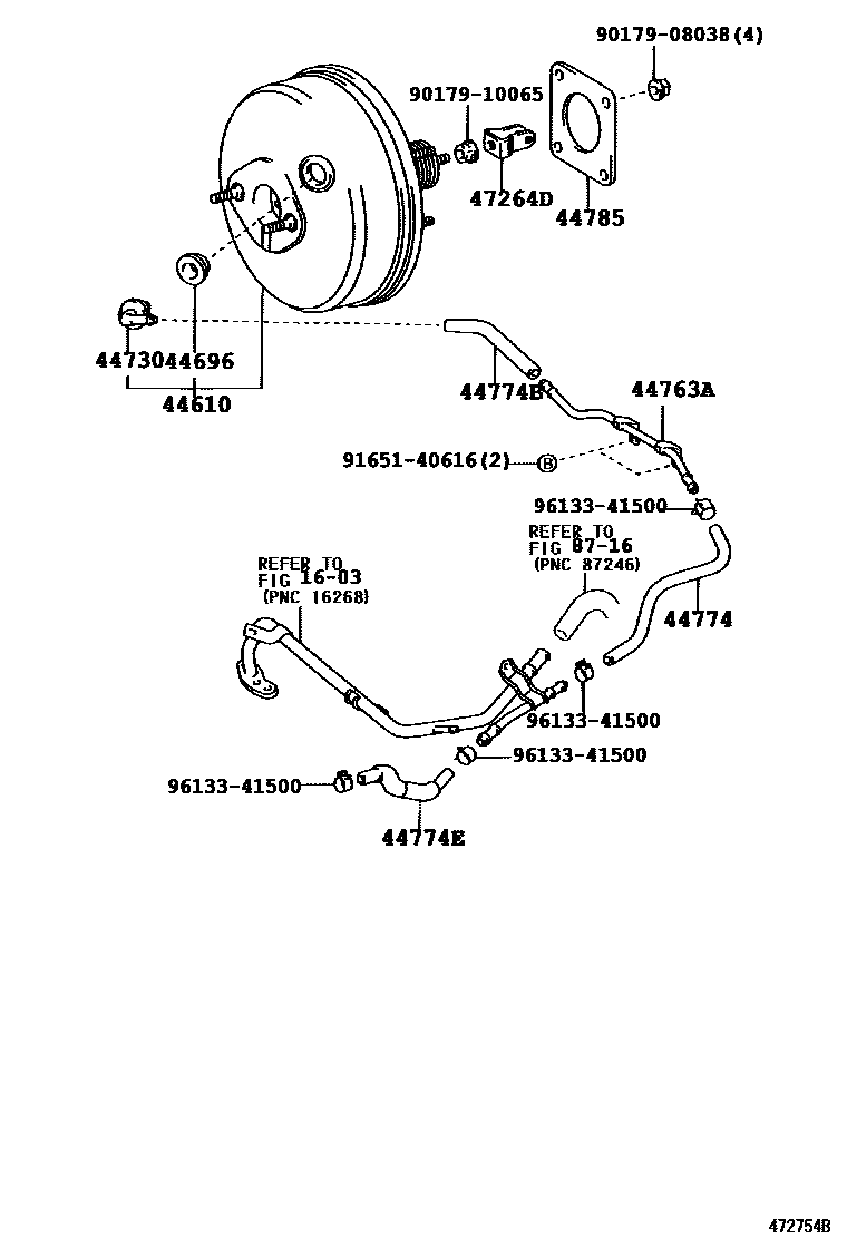 Toyota COROLLA 制动助力器和真空管 EPC diagram — 472754B