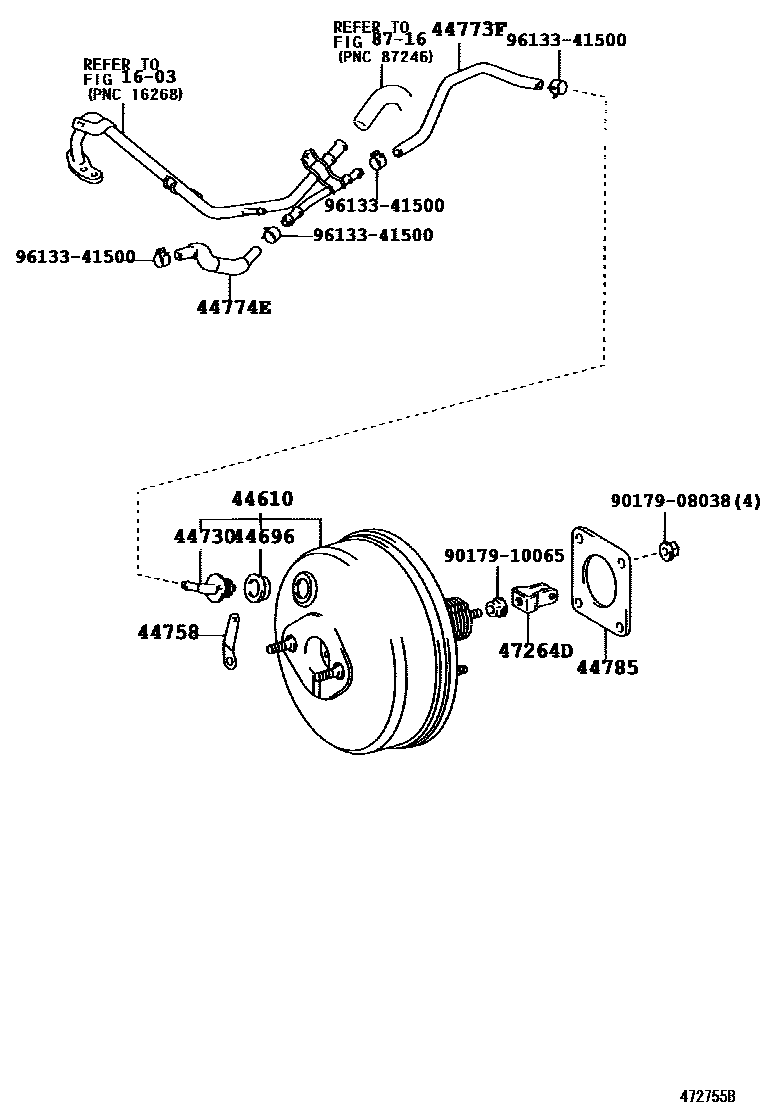 Toyota COROLLA 制动助力器和真空管 EPC diagram — 472755B