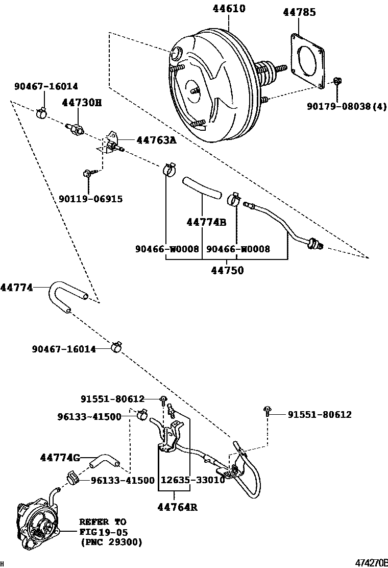 Toyota COROLLA 制动助力器和真空管 EPC diagram — 474270B