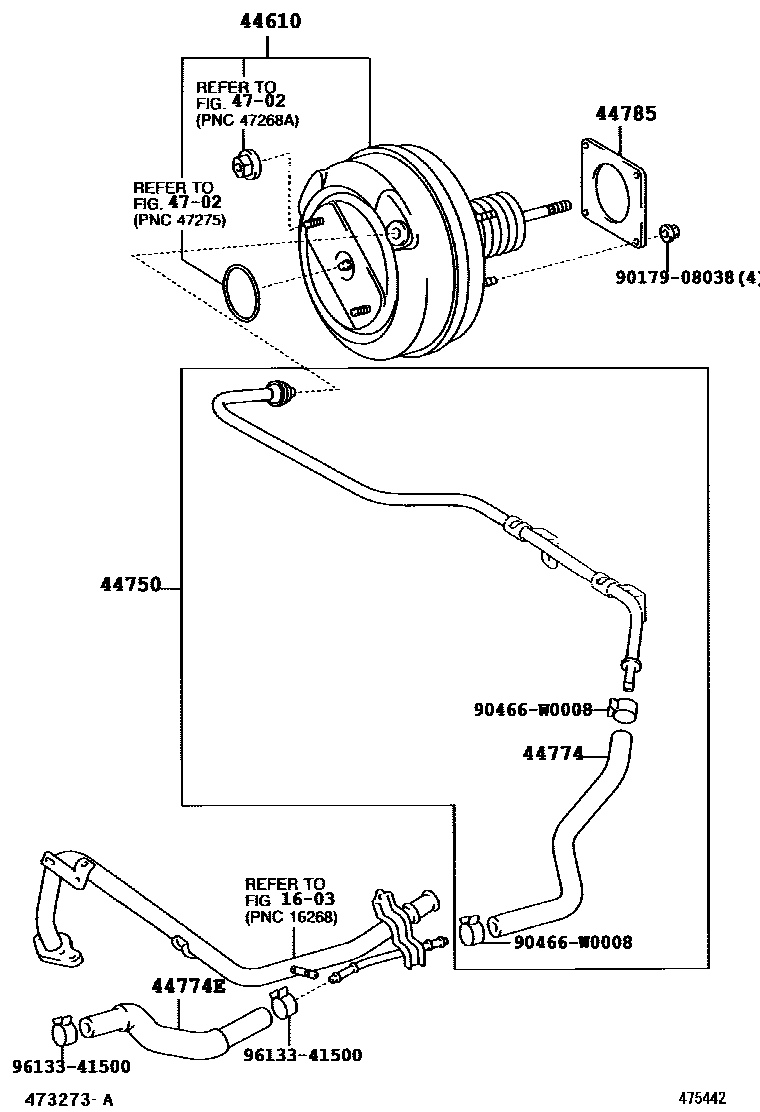 Toyota COROLLA 制动助力器和真空管 EPC diagram — 475442