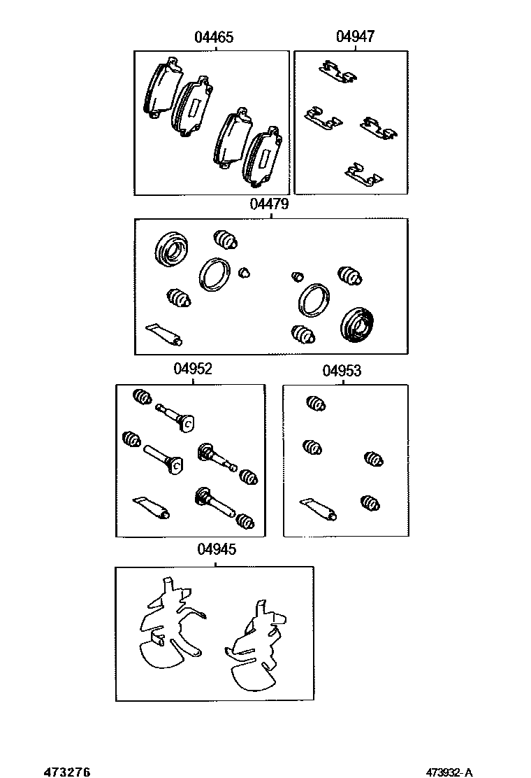 Toyota COROLLA 前盘式制动器卡钳和防尘罩 EPC diagram — 473932A