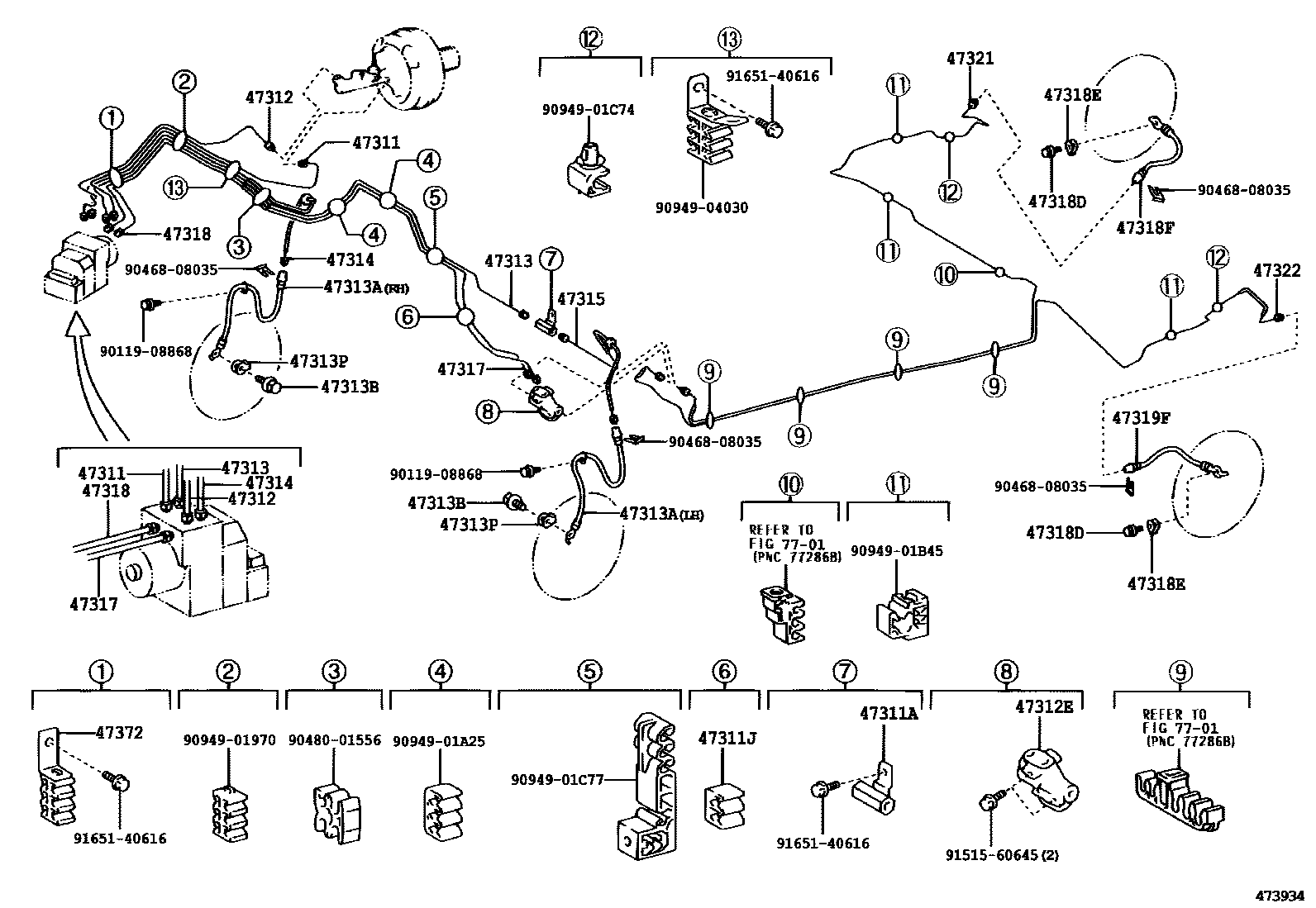 Toyota COROLLA 制动配管和卡箍 EPC diagram — 473934