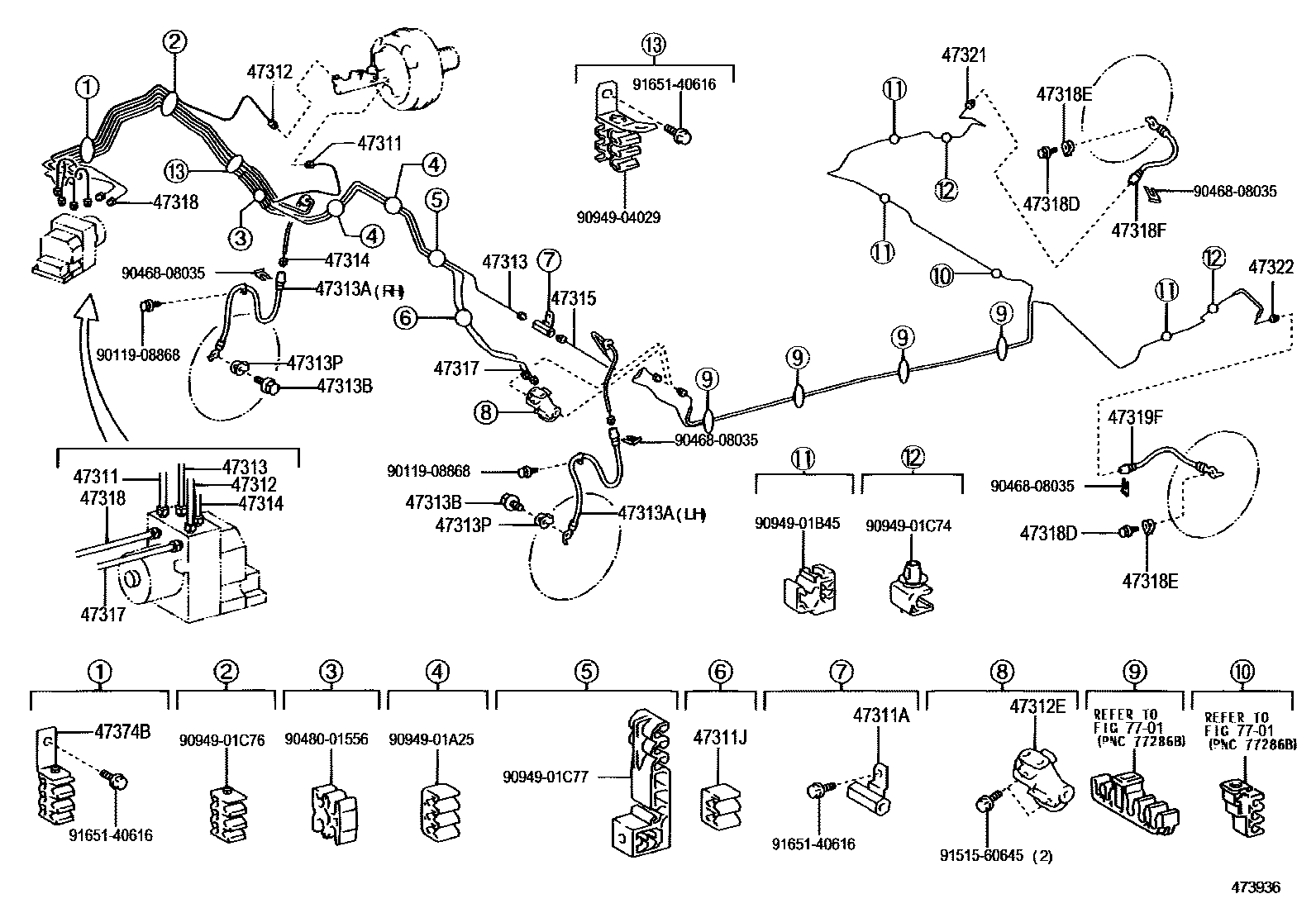 Toyota COROLLA 制动配管和卡箍 EPC diagram — 473936