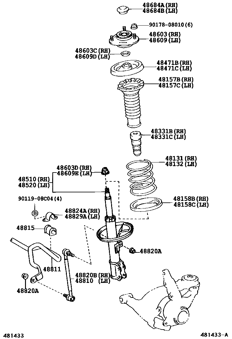 Toyota COROLLA Front Spring & Shock Absorber EPC diagram — 481433A