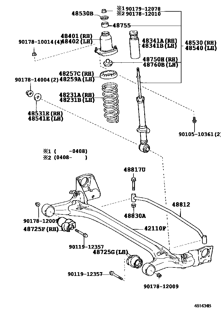 Toyota COROLLA Rear Spring & Shock Absorber EPC diagram — 481434B