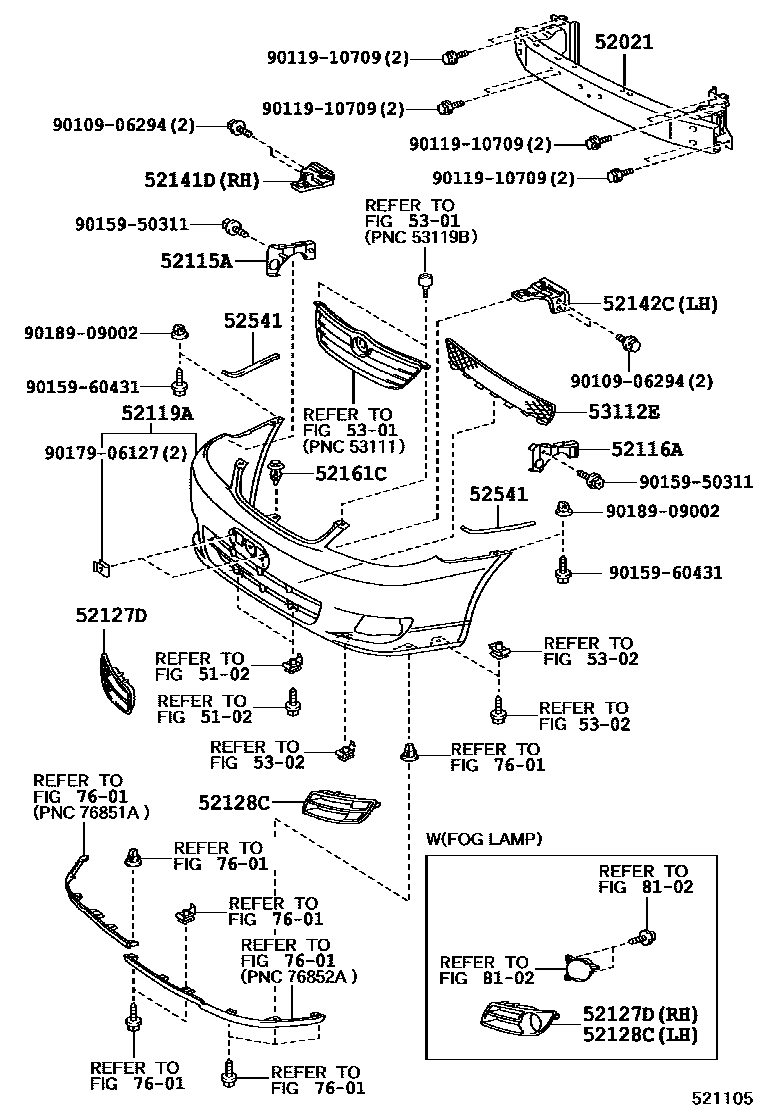Toyota COROLLA 前保险杠及附件 EPC diagram — 521105