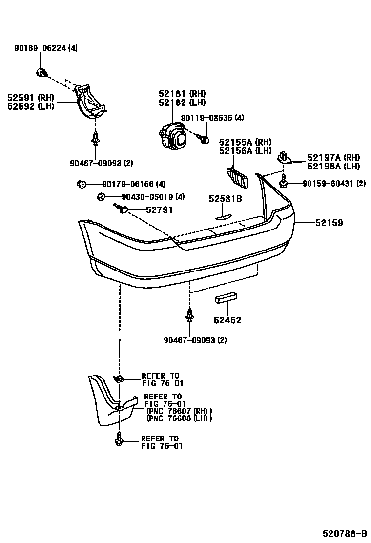 Toyota COROLLA 后保险杠及附件 EPC diagram — 520788B
