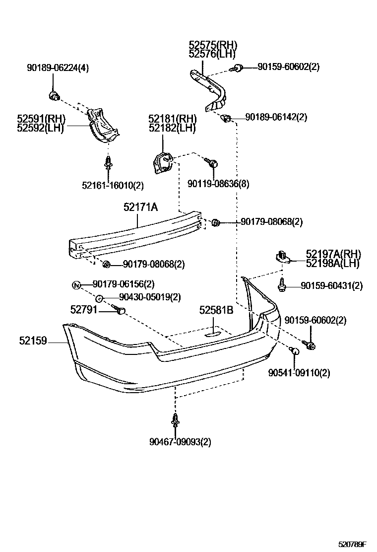 Toyota COROLLA 后保险杠及附件 EPC diagram — 520789F