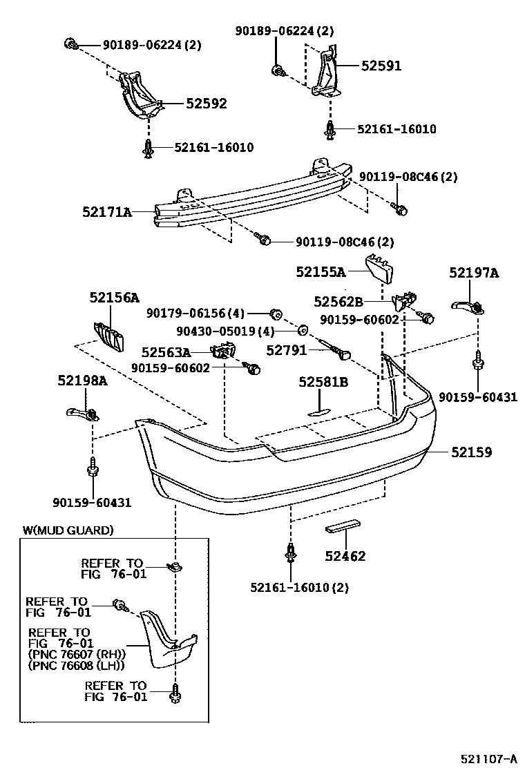 Toyota COROLLA 后保险杠及附件 EPC diagram — 521107A
