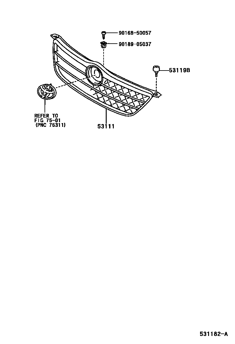 Toyota COROLLA radiator grille EPC diagram — 531182A