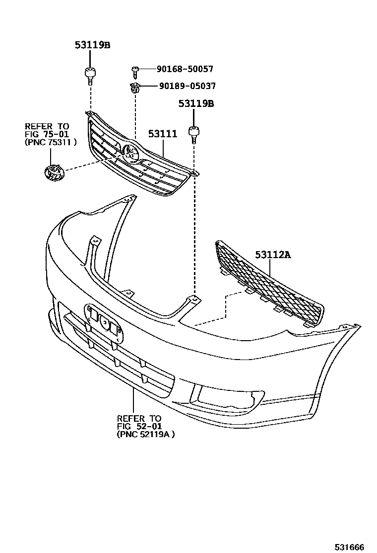 Toyota COROLLA radiator grille EPC diagram — 531666