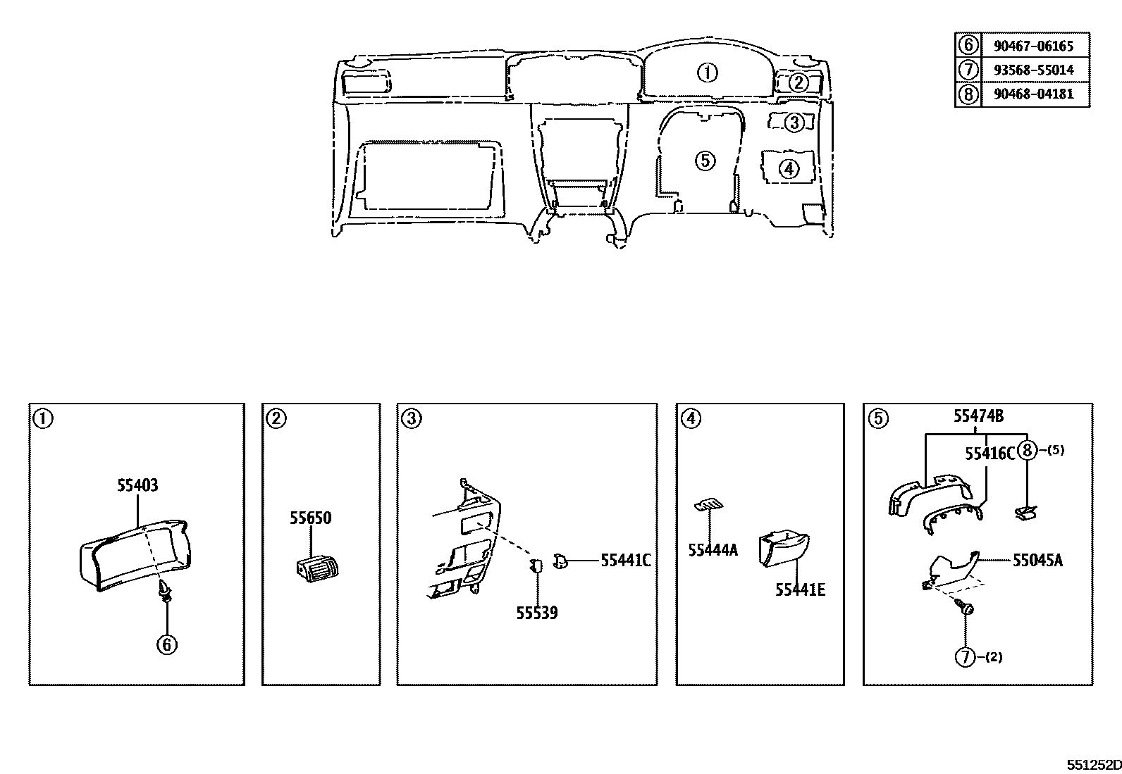 Toyota COROLLA 仪表板和手套箱 EPC diagram — 551252D