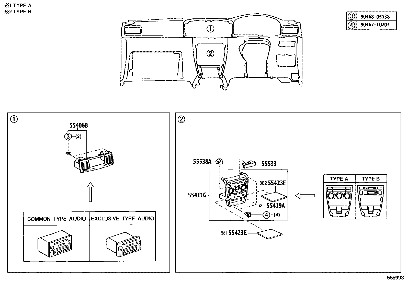 Toyota COROLLA 仪表板和手套箱 EPC diagram — 555993